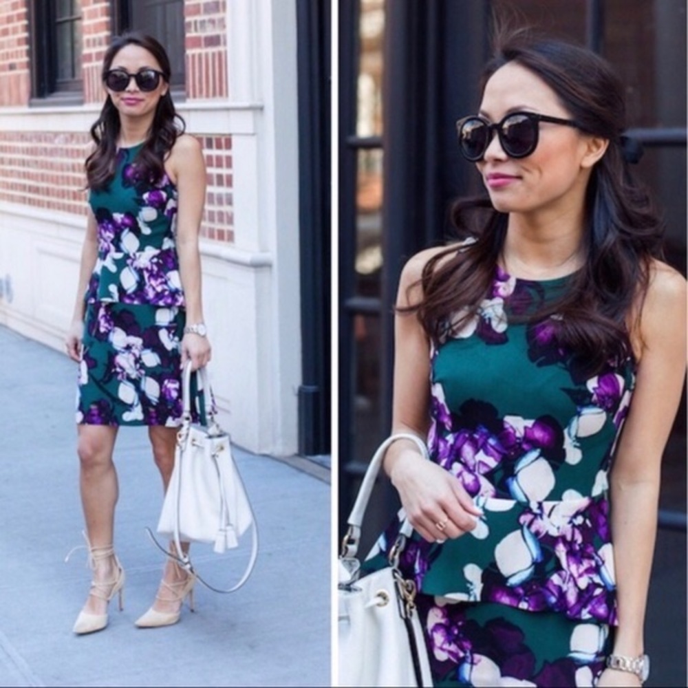 Banana Republic dark green floral peplum dress